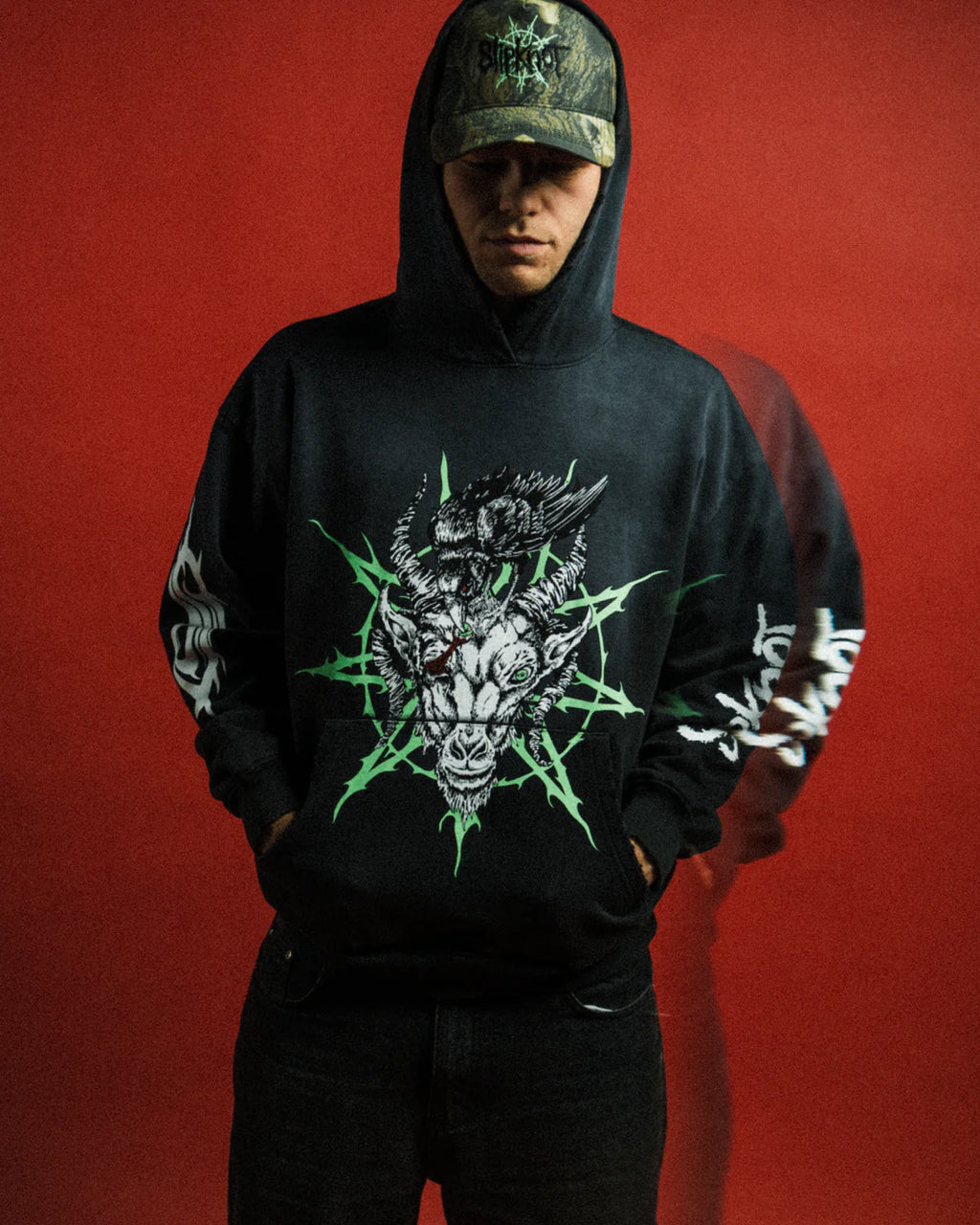 Slipknot x Welcome Ravenous Distressed Sun Fade Hoodie (Black Fade)