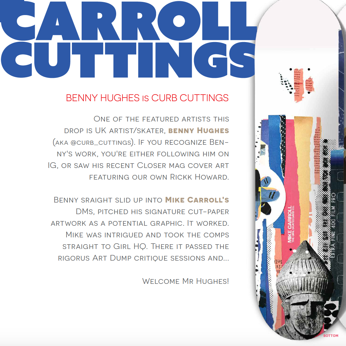 Girl Skateboard Deck Curb Cuttings Mike Carroll 8.375" - White (artwork)