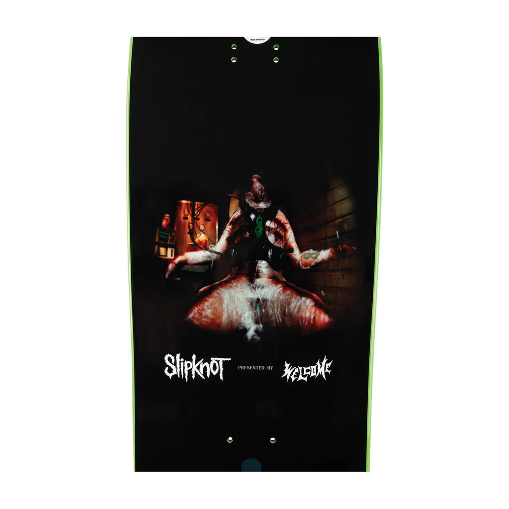WELCOME X SLIPKNOT 9.67 SELF-TITLED SKATEBOARD DECK BLACK / GREEN DIP