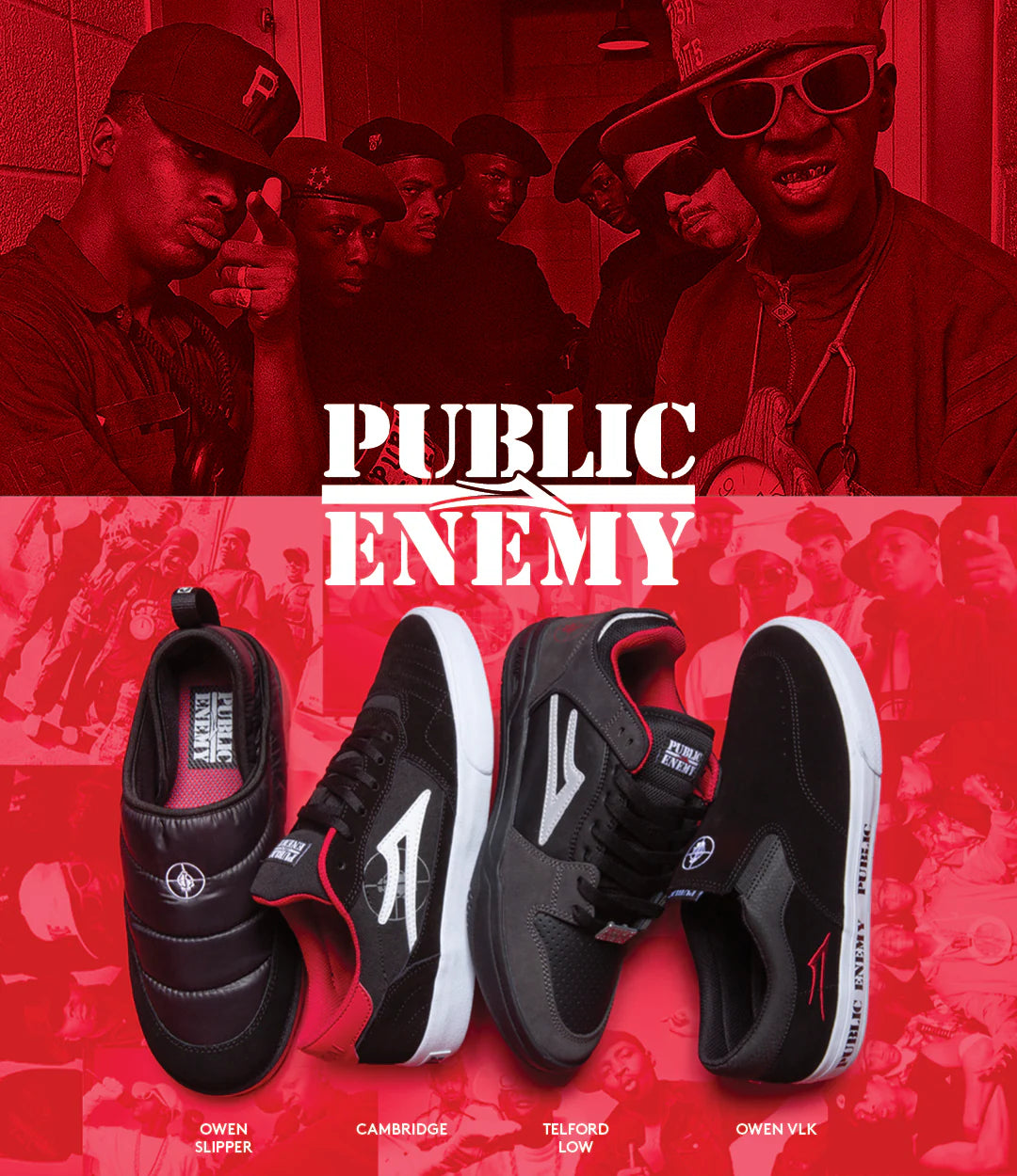 Lakai x Public Enemy Cambridge Skate Shoes - Black/Red Suede