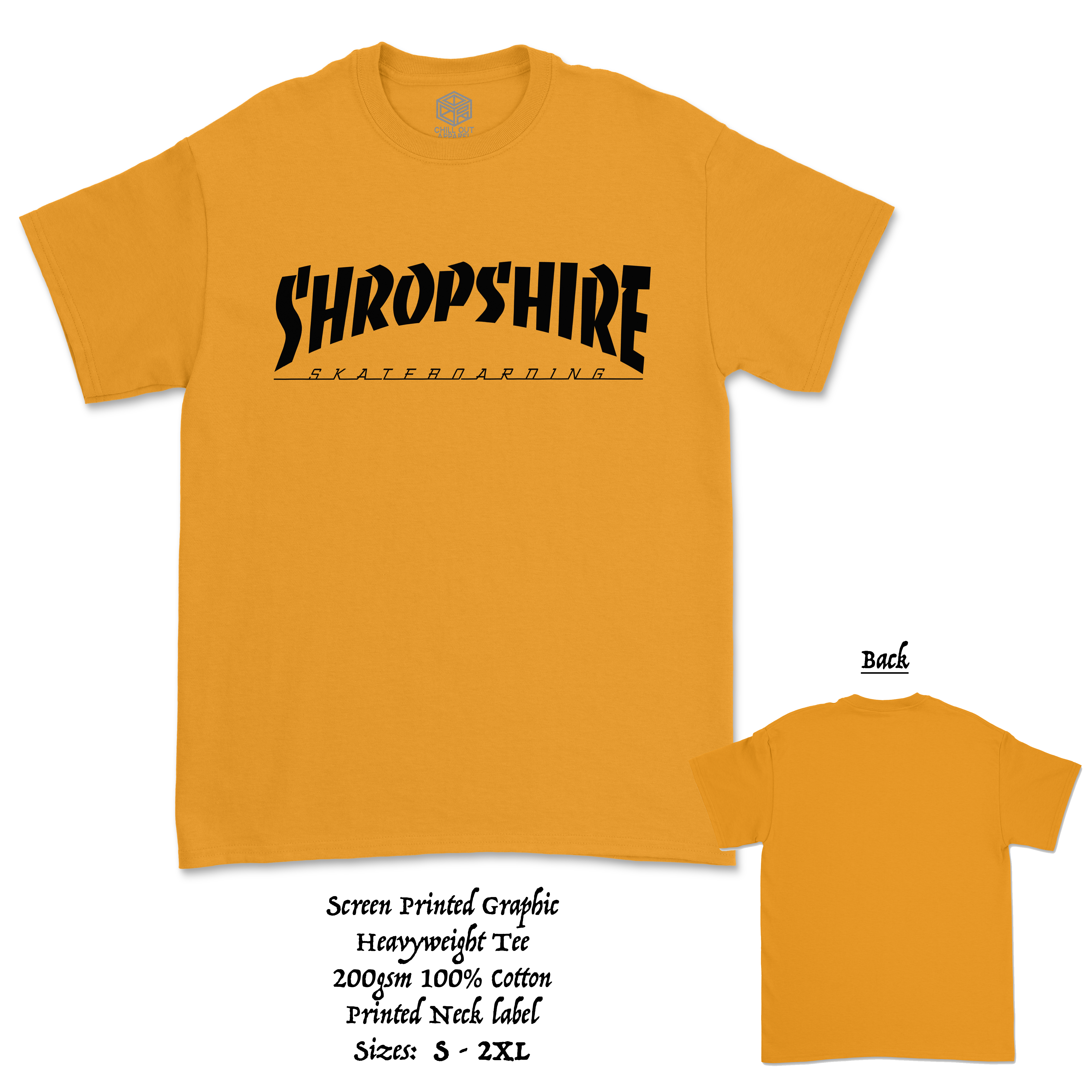 C.O.S.S SKATESHIRE T Shirt Gold Chill Out Skate Shop